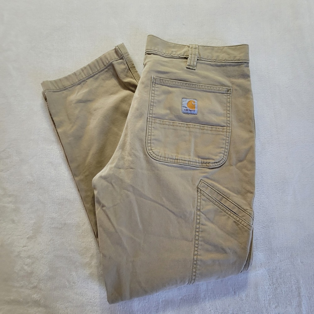 Carhartt Relaxed Fit Work Pants Mens 34x30 Khaki Tan Canvas Utility Workwear